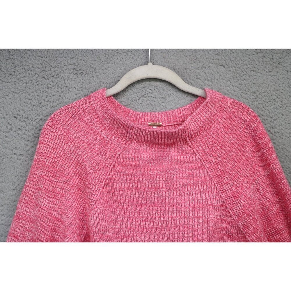 Free People Pink & White Long Puff Sleeve Sweater-Size S/P-Nice Boxy-BOHO - Picture 5 of 12